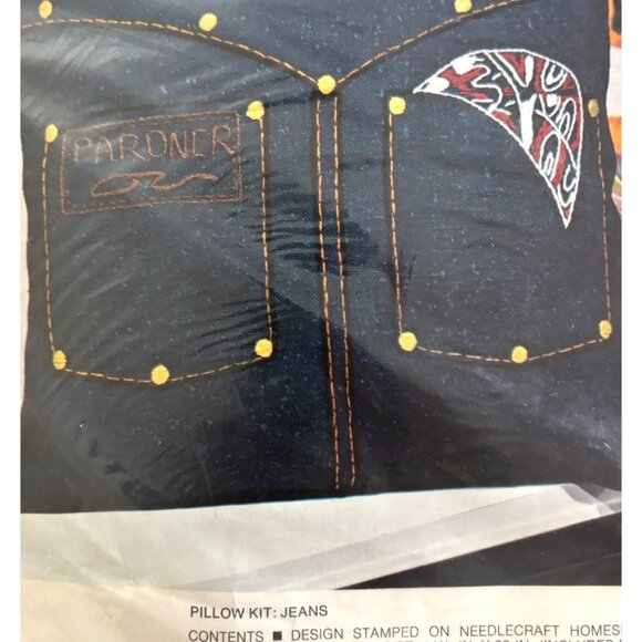 VINTAGE Crewel Creative Stitchery Pillow Kit Jeans Design 14.5 X 29 INCHES 100% - Picture 2 of 4